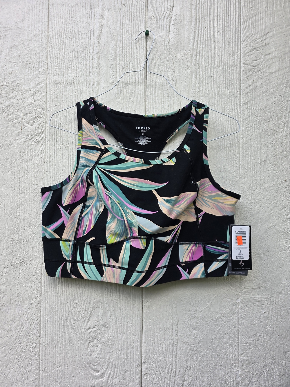 Torrid Floral Sports Bra  Black with Pastel Leaf Print Size 2 New With Tags